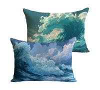Housse Coussin 40x70cm Bleu Coussin Canape Vagues De L'Océan Housse Coussin 2 Pièces Doux Taie en Lin Decoratif D'oreiller, Impression Double Face D'automne Décoration, Chambre Jardin Terrasse Y-P1149