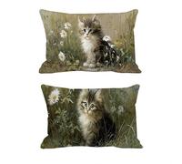 Housse Coussin 40x70cm Chat Coussin Exterieur Impermeable Fleur Lot de 2 Rectangulaire Lin Coussin Salon de Jardin Exterieur Impermé Decoration Automne Taie Oreiller pour Maison Canapé Chambre -T1113