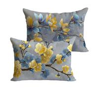 Housse Coussin 40x70cm Gris Coussin Canape Fleur Housse Coussin 2 Pièces Doux Taie en Lin Decoratif D'oreiller, Impression Double Face D'automne Décoration pour Chambre Jardin Terrasse Le Banc Y-P325