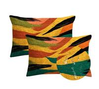 Housse Coussin 40x70cm Gros Taies D'oreillers Rétro Lot de 2 Rectangulaire Housse de Coussin Exterieur Impermeable Lin Decoratif Pillow Case Bande,Extérieur Jardin Patio Été/Automne Décoration LY-1132