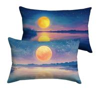 Housse Coussin 40x75cm Bleu Coussin Canape Lune Housse Coussin 2 Pièces Doux Taie en Velours Decoratif D'oreiller, Impression Double Face D'automne Décoration, Chambre Jardin Terrasse Le Banc Y-P587