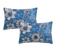 Housse Coussin 40x80 cm Bleu Coussin Exterieur Impermeable Lot de 2 Taie Oreiller Fleurs Style Velour Pillow Case Rectangulaire Protege Oreiller ,Pour Extérieur Jardin Coussins Decoratif qq-246