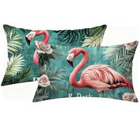 Housse Coussin 40x80 cm Lot de 2 Flamant Taie Oreiller, Usine Housse de Coussin Rectangulaire Décoratif Canapé Velluto Taie d'oreiller, pour Automne Extérieur Patio Jardin Salon Chambre Décor h-5020