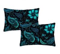 Housse Coussin 40x80 cm Turquoise Coussin Exterieur Impermeable Lot de 2 Taie Oreiller Abstrait Style Velour Pillow Case Rectangulaire Protege Oreiller ,Pour Jardin Canape Coussins Decoratif qq-248