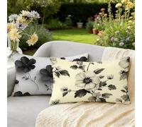 Housse Coussin 40x80 Lot de 2 Gris Coussin Exterieur Impermeable Lin Taie Oreiller, Taie d'oreiller Décoratives à Motif Fleur, avec Fermeture Éclair Invisible, pour Decoration Maison Canapé W-1