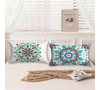 Housse Coussin 40x80 Lot de 2 Housse de Coussin Blanc, Mandala Motif Conception Double Face Impression Lin Taie Oreiller avec Fermeture Eclair Caché pour Decoration Salon Chambre Cadeau Femme,Model984