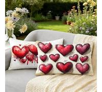 Housse Coussin 40x80 Lot de 2 Rouge Coussin Exterieur Impermeable Lin Taie Oreiller, Taie d'oreiller Décoratives à Motif Amour, avec Fermeture Éclair Invisible, pour Decoration Maison Canapé W-1