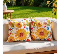 Housse Coussin 45 x 45 Exterieur Impermeable - Lot de 2 Housses de Coussin Canapé Décoratifs Fleurs Jaunes Printemps Été - Cushion Cover Lavable pour Decoration Salon Cocooning Jardin Balcon Patio