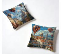 Housse Coussin 45 x 45 Lot de 2 Florence Housse De Coussin 45x45 cm Gros Coussin De Canapé MontgolfièRe Décoration Taie Oreiller Lin pour Decoration Chambre, Printemps été Cadeaux pour Femme V-6T0644