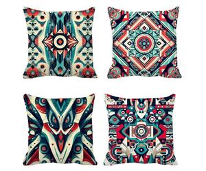 Housse Coussin 45x45 Abstrait Taie d'oreiller, Lot de 4 Lin taie oreiller, Couleur Carré oreiller pour décorative la maison O Automne Cadeaux, Fermeture à glissière invisible, Lavable en machine. B-99