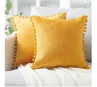 Housse Coussin 45x45 cm Jaune Moutarde Decoration Salon Maison Scandinave Lot de 2 Protege Oreiller Velours Doux Double Face
