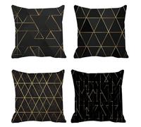Housse Coussin 45x45 Couleur or Taie d'oreiller, Lot de 4 Lin taie oreiller, Les lignes Carré oreiller pour maison décor O Automne Cadeaux, Fermeture à glissière invisible, Lavable en machine. B-517