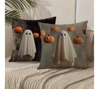 Housse Coussin 45x45 Halloween Coussin Exterieur Impermeable Velours Taie Oreiller Decoration Paysage Cushion Covers avec Fermeture éclair Invisible pour Patio Canape Balcon Decor, Lot de 2 1B-7