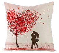 Housse Coussin 45X45 l'arbre De l'amour Décoratif Canapé Taie d'oreiller Housses De Coussin en Lin Coussin Exterieur- Coussin Canape avec Fermeture Enveloppe-Hypoallergénique Anti-Acariens