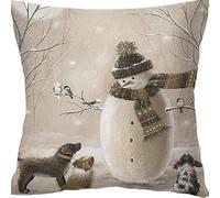 Housse Coussin 45x45 Le Bonhomme Neige Brown Housse Coussin Exterieur Lin Lavable Coussin Canape Housse de Coussin avec Fermeture éclair Invisible Coussin Decoratif pour Salon Voiture Bureau