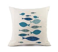 Housse Coussin 45x45 Le Poisson Bleu - Gris Coussin Coton et Lin 1 pièce Housse Coussin Carré Coussin Decoratif Canape avec Fermeture Glissière- pour Chambre Voiture