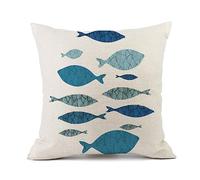 Housse Coussin 45x45 Le Poisson Bleu - Vert Coussin Lin Ensemble Housse de Coussin Carré Coussin Decoratif Canape avec Fermeture Glissière- pour Salon Chambre Voiture