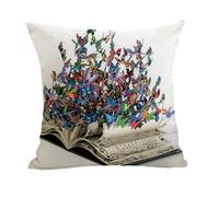 Housse Coussin 45x45 Livre Papillon Bleu Taie Oreiller Canape Salon Lin Carré Chambre Chaise Housse Coussin Exterieur Jardin Automobile Coussins Décoratifs
