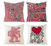 Housse Coussin 45X45 Mode Abstrait Décoratif Canapé Taie d'oreiller Housses De Coussin en Lin Coussin Exterieur- Coussin Canape avec Fermeture Enveloppe-Hypoallergénique Anti-Acariens