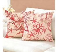 Housse Coussin 45x45 Rose Lot de 2, Étoile de Mer Housse de Coussin Lin, Doux Confort Taies d'oreiller Imperméable Extérieur, avec Fermeture Éclair, Décoration de Jardin Salon Canapé Lit K6-321