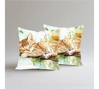 Housse Coussin 45x45cm Lin de Coton Doux, Lot de 2 Housse Coussin Decoratif Le Chat dans l'arbre Coussins Canape Impression Double Face Carré Imperméable à l'eau à l'extérieur, Les Abeilles S0A-587