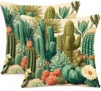 Housse Coussin 45x45cm Lot de 2 Fleur De Cactus Exterieur Impermeable Canape Coussin Jardin Housse de Coussins Lin Coussins Decoratif Taie Oreiller Carrée d'oreiller Salon Coussins BL4R-875