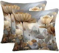 Housse Coussin 45x45cm Lot de 2 NéNuphar Blanc Exterieur Impermeable Canape Coussin Jardin Housse de Coussins Lin Coussins Decoratif Taie Oreiller Carrée d'oreiller Salon Coussins BL4R-848