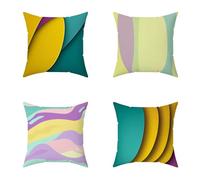 Housse Coussin 45X45CM Lot de 4 Couleur Cushion Exterieur Impermeable Abstrait Carré Decoratives Lin Taie Oreiller Impression Recto Verso Coussincarré pour Decoration Maison Exterieur, Cadeau 9-7E835