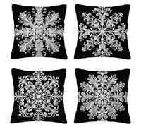Housse Coussin 45x45cm Lot de 4 Decoration Maison Noir Housses de Coussin Canapé Flocon Neige Carré Housse de Canapé Velours, Impression Recto Verso Taie Oreiller pour Decoration Chambre Balcon I-64