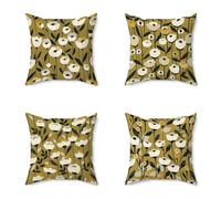 Housse Coussin 45X45CM Lot de 4 Jaune Cushion Exterieur Impermeable Printemps Impression Recto Verso Doux Coussincarré avec Fermeture éclair Invisible pour Salon de Jardin Exterieur Decoration 0-MG4