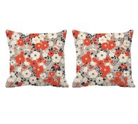 Housse Coussin 45x45cm Rouge Coussin Exterieur Impermeable GrisLot de 2 Carré Gros Lin Double Face Impermé Decoratif Taie Oreiller avec Fermeture éclair Invisible,Patio,Porche,Jardin,Balcon -T768