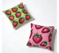 Housse Coussin 50 x 50 Lot de 2 Rouge Housse De Coussin 50x50 cm Gros Coussin De Canapé Fraise Carré Décoration Taie Oreiller Lin pour Decoration Chambre, Printemps été Cadeaux pour Femme 8-BRS79L