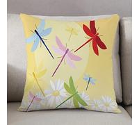 Housse Coussin 50x50cm-Fermeture Zip Cachée,Libellule, Champ Fleurs, Printemps, Camomille, et, Figure Soleil, Dos, Graphique,Lot de Coussin Canapé pour Canapé Salon Chambre taie Oreiller d'Extérieur