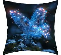 Housse Coussin 50x50cm Housse de Coussins Papillon Bleu Coussin Exterieur Impermeable Canapé Taie Oreiller Lin Décoratif d'oreiller, pour Maison Jardin Chaise Zip Caché Décoration Oreiller YX5RB-275