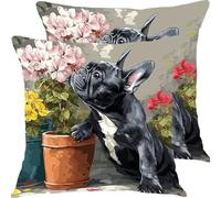 Housse Coussin 50x50cm Lot de 2 Fleurs pour Chiens Canape Coussin Exterieur Impermeable Salon Jardin Housse de Coussins, Lin Coussins Decoratif Taie Oreiller pour Cadeaux X4JJ-201