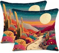 Housse Coussin 50x50cm Lot de 2 RéSumé De Cactus Exterieur Impermeable Canape Coussin Jardin Housse de Coussins Lin Coussins Decoratif Taie Oreiller Carrée d'oreiller Salon Coussins BL4R-874