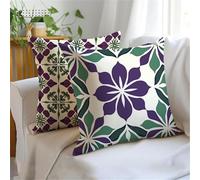 Housse Coussin 50x50cm Lot de 2, Violet Impermeable Exterieur Housse de Coussin Rétro Double Face Imprimé Lin Taie Oreiller de Canape pour Salon, Chambre, Canape, Jardin, Automne Decoration JX-1086