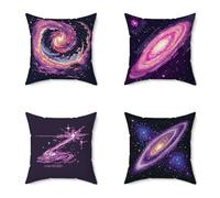 Housse Coussin 50X50CM Lot de 4 Noir Cushion Exterieur Impermeable Ciel étoilé Impression Recto Verso Doux Coussincarré avec Fermeture éclair Invisible pour Salon de Jardin Exterieur Decoration Y-YQ7