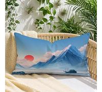 Housse Coussin 50x60 cm Bleu Coussin Extérieur Imperméable Lin Montagne, Impression Recto-Verso et Fermeture Invisible, Décoration Printemps Été pour Canapé, Jardin, Balcon, Terrasse et Patio, A*620