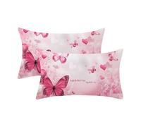 Housse Coussin 50x60 Lot de 2, Rose Housse de Coussin Papillon Motif, Double Face Impression, avec Fermeture Éclair Invisible, Impermeable, Lin Matériel, Exterieur Decoration Taie Oreiller,Model1127