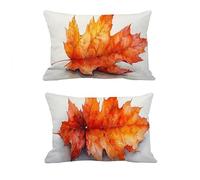 Housse Coussin 50x60cm Automne Coussin Exterieur Impermeable Feuilles Lot de 2 Rectangulaire Lin Coussin Salon de Jardin Exterieur Impermé Decoration Automne Taie Oreiller pour Maison Canapé -T954