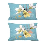 Housse Coussin 50x60cm Couleur Des Œufs De Canard Coussin Exterieur Impermeable Lin Double Face Lot de 2 Taie Oreiller Décoratif Canape Rectangulaire Taie D'oreiller Decoration pour Maison Fleurs G986