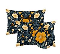 Housse Coussin 50x60cm Gros Taies D'oreillers Rétro Lot de 2 Rectangulaire Housse de Coussin Exterieur Impermeable Lin Decoratif Pillow Case Fleur,Extérieur Jardin Patio Été/Automne Décoration LY-996