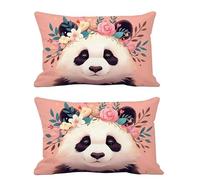 Housse Coussin 50x60cm Panda Coussin Exterieur Impermeable Lin Double Face Lot de 2 Taie Oreiller Décoratif Canape Rectangulaire Taie D'oreiller Decoration pour Maison Salon Chambre Canapé Fleurs G966