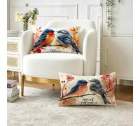 Housse Coussin 50x70 cm Lot de 2 Automne Coussin Exterieur Impermeable Lin Coussins Canape Decoratif Taie d'oreiller, Oiseau Canapé Rectangulaire Protege Oreiller, pour Decoration Maison O-8443