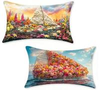 Housse Coussin 50x70 cm Lot de 2 Couleur Rectangle Coussin Canape 50 x 70 cm Housse De Canapé Fleur Taie Oreiller Lin Cushion Covers pour Chaise Salon Decoration Maison, Cadeaux pour Femme O-94AC3