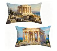 Housse Coussin 50x70 cm Lot de 2 Jaune Housse De Coussin 50 x 70 cm Gros Coussin De Canapé GrèCe Décoration Taie Oreiller Lin pour Decoration Chambre, Printemps été Cadeaux pour Femme 3-861E74