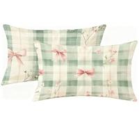 Housse Coussin 50x70 cm Lot de 2 Vert Taie Oreiller, Arc Housse de Coussin Rectangulaire Décoratif Canapé Lino Taie d'oreiller, pour Automne Extérieur Patio Jardin Salon Chambre Décoration h-747