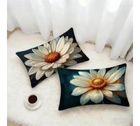 Housse Coussin 50x70 Lot de 2, Blanc Taie Oreiller 50x70cm avec Fermeture Éclair Invisible, Fleur Rectangulaire Imperméable Lin Housse de Coussin, Taie d'oreiller pour Canape Salon Maison Decor 4-5129