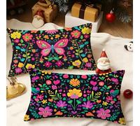 Housse Coussin 50x75 cm Floral Coussin Exterieur Impermeable Velour Taie Oreiller avec Fermeture Éclair Invisible Lot de 2 Papillon Cushion Covers pour Jardin Terrasse Automne Decoration Maison 3m-173